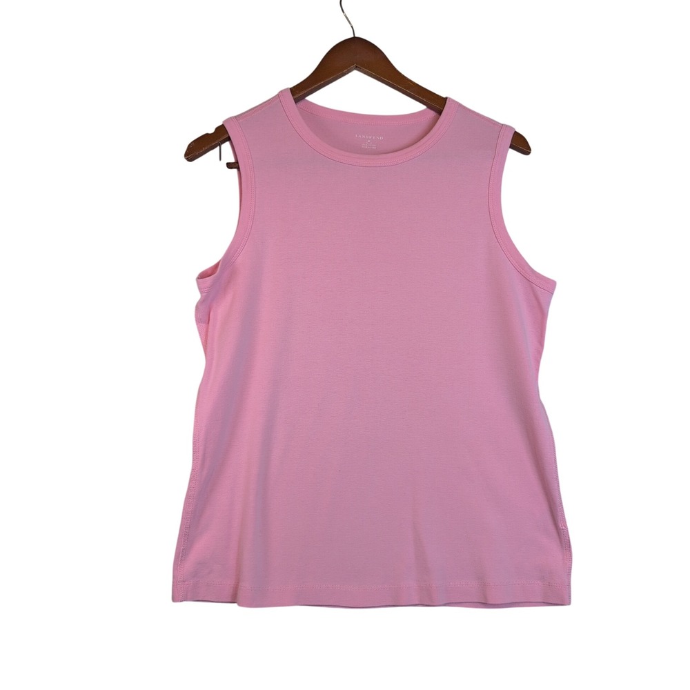 Lands End Pink Cotton Sleeveless Tank Top Crew Neck Rib Knit Medium 10-12